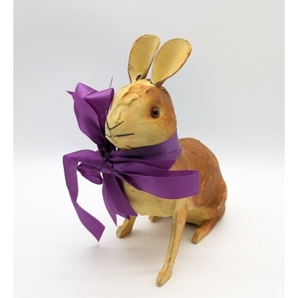 Antique Paper Mache Candy Container Rabbit 7.5" Glass Eye‎ Bottom Stopper German